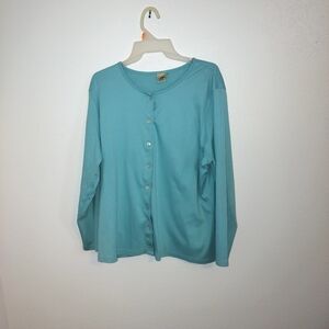 LL Bean Blue Supima Cotton Cardigan Size 1X Coastal Grandmother Preppy Casual